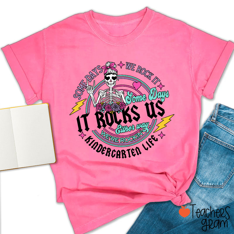 Personalized Grade Name Rock Skull Bow Lightning Teacher T-Shirt