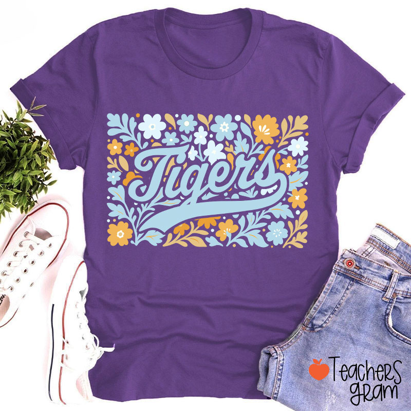 Personalized Mascot Flowers School Spirit Teacher T-Shirt