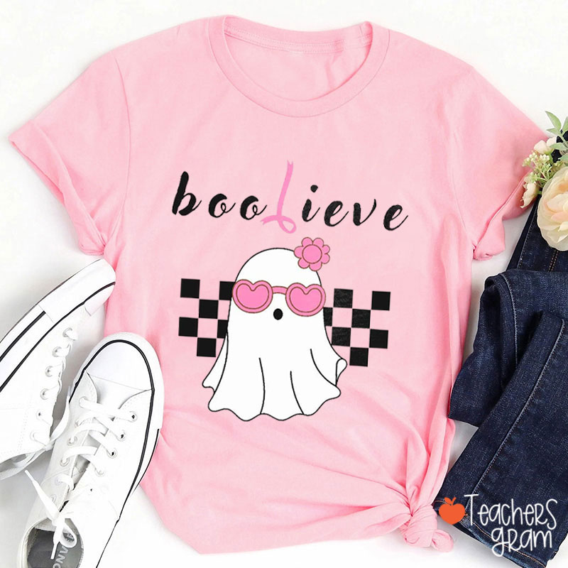 Breast Cancer Boo Lieve Ghost Teacher T-Shirt