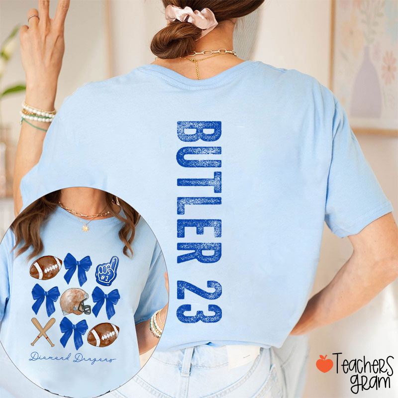 Personalized Team Name And Sport Bow Game Day Teacher Two Sided T-Shirt