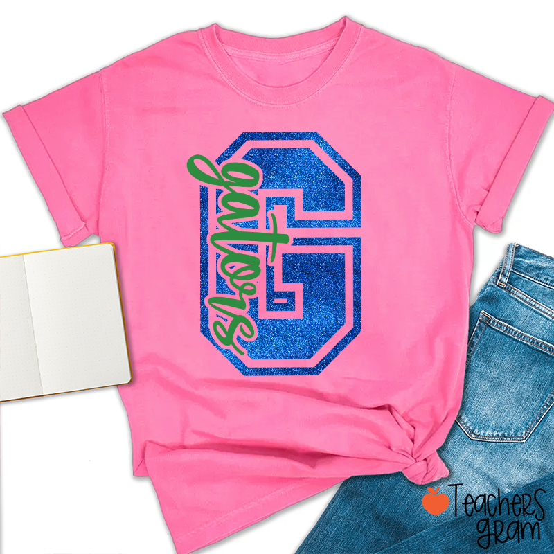 Personalized Glitter Letter And Mascot Teacher T-Shirt