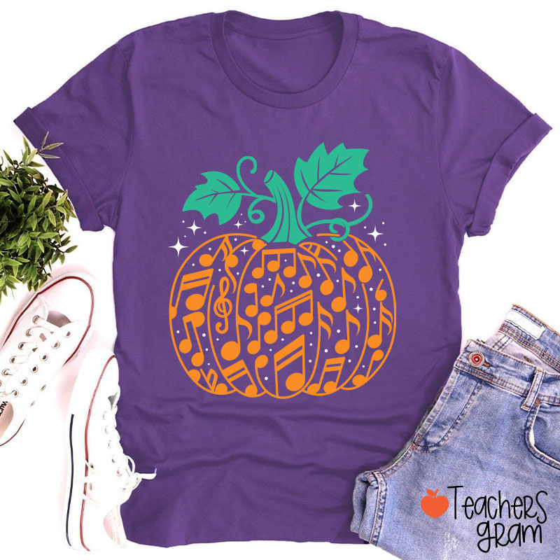 Music Note Pumpkin Teacher T-Shirt