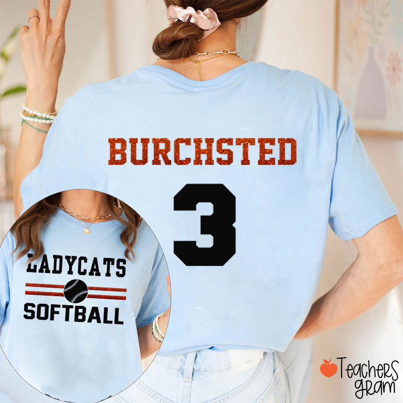 Personalized Mascot And Sport Imitation Glitter Teacher Two Sided T-Shirt