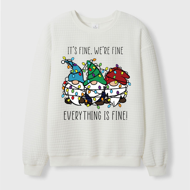 Everything Is Fine Teacher Waffle Knit Sweatshirt