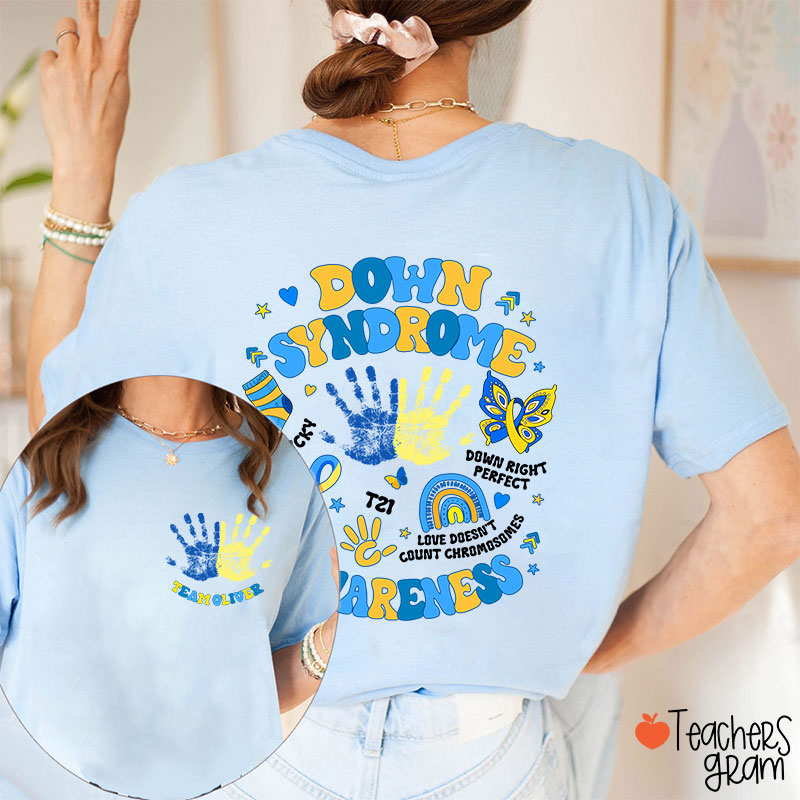 Personalized Name Down Syndrome Awareness Teacher Two Sided T-Shirt