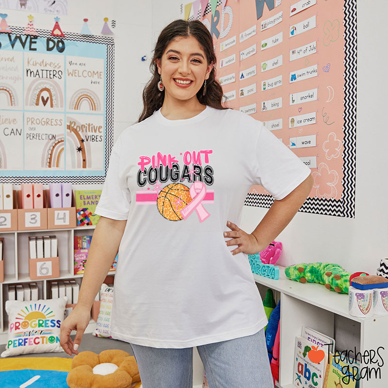 Personalized Mascot And Sport Pink Out Teacher T-Shirt
