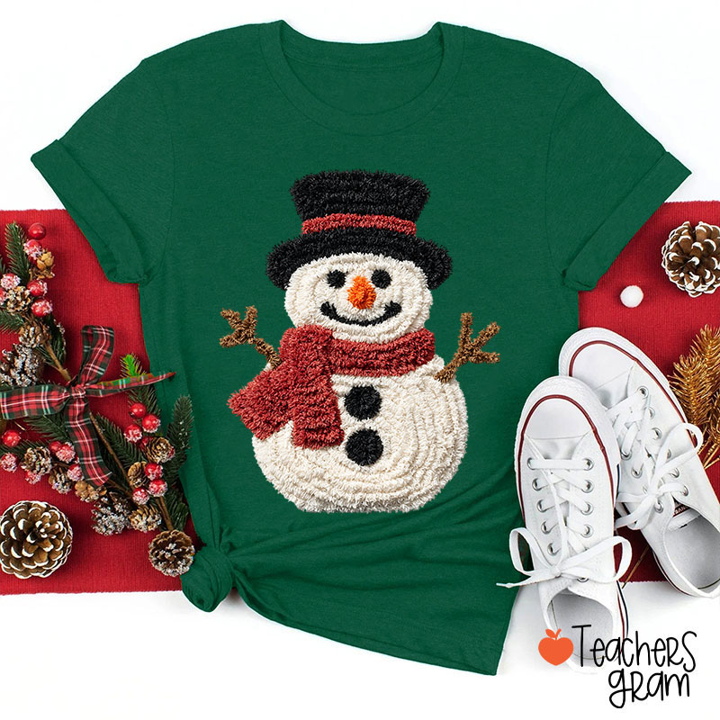 Faux Yarn Snowman Wearing A Scarf Teacher T-shirt