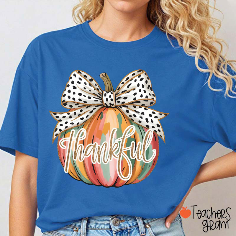 Colorful Coquette Fall Pumpkin Teacher T-Shirt