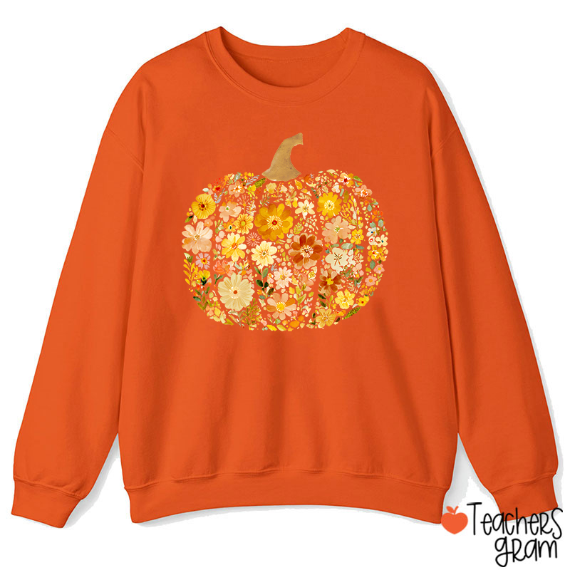 Pumpkin Orange Flowers Grass Teacher Sweatshirt