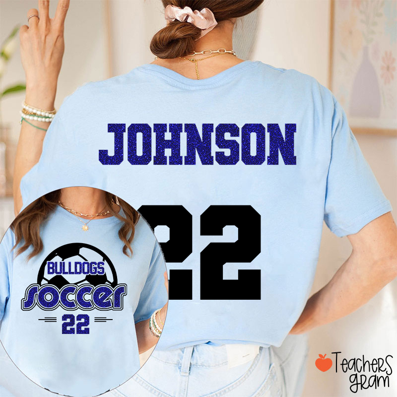 Personalized Mascot And Sport Faux Glitter Teacher Two Sided T-Shirt