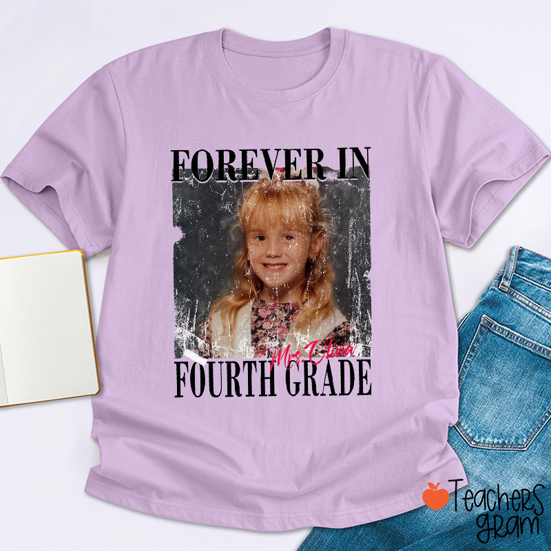 Personalized Forever Grade Retro Distressed Photo Teacher T-Shirt
