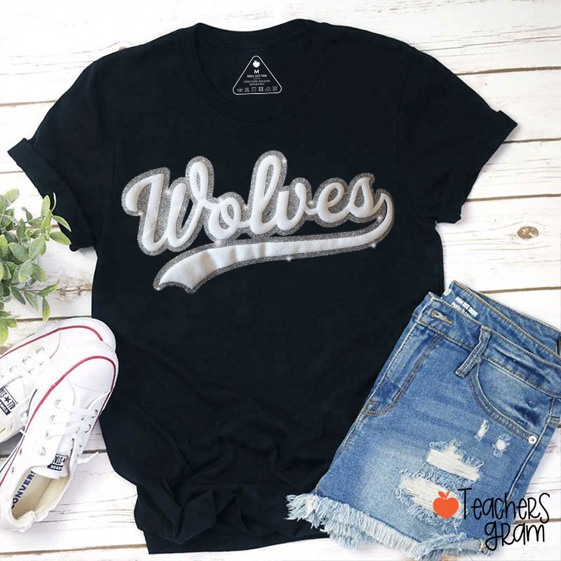 Personalized Mascot Puff Printed Glitter Teacher T-Shirt