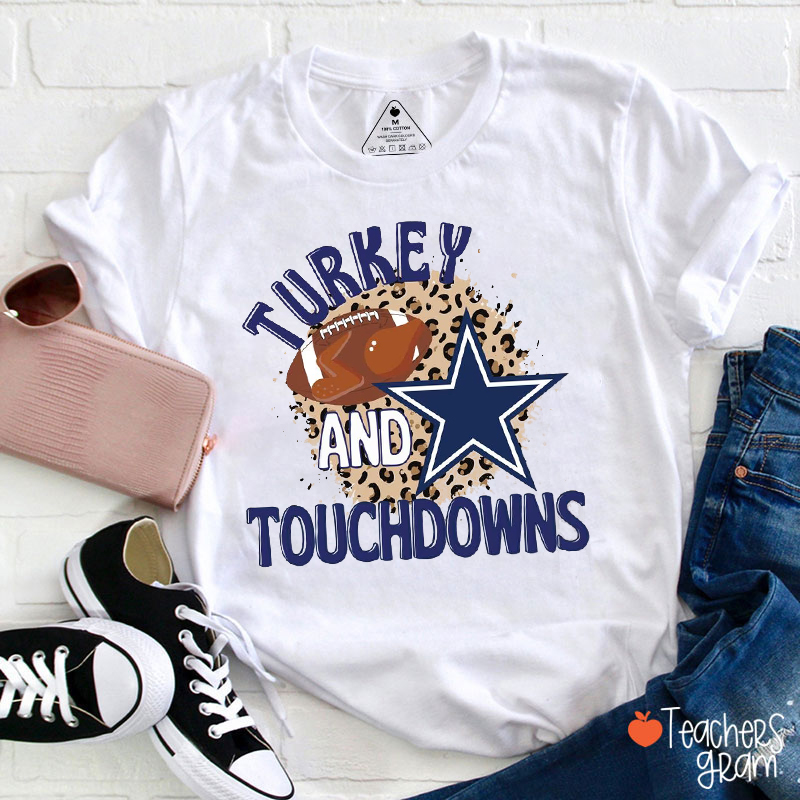 Personalized Turkey And Touchdowns Teacher T-Shirt