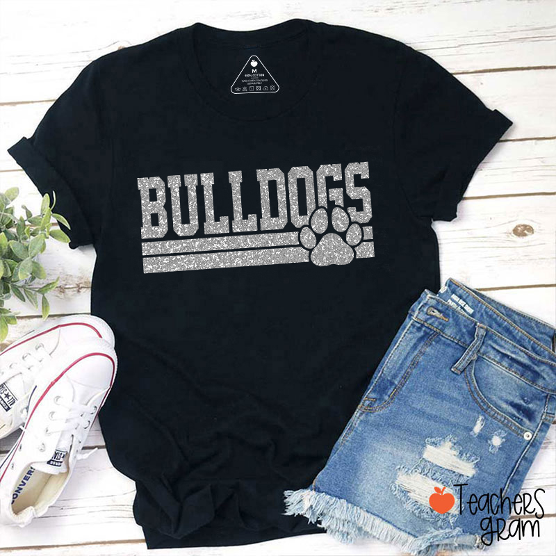Personalized Mascot And Paw Glitter School Spirit Teacher T-Shirt
