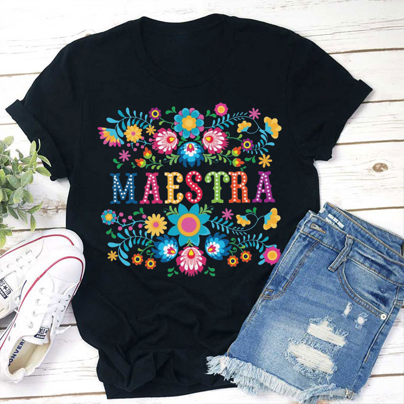 Personalized Floral Spanish Maestra Spanish Teacher T-Shirt