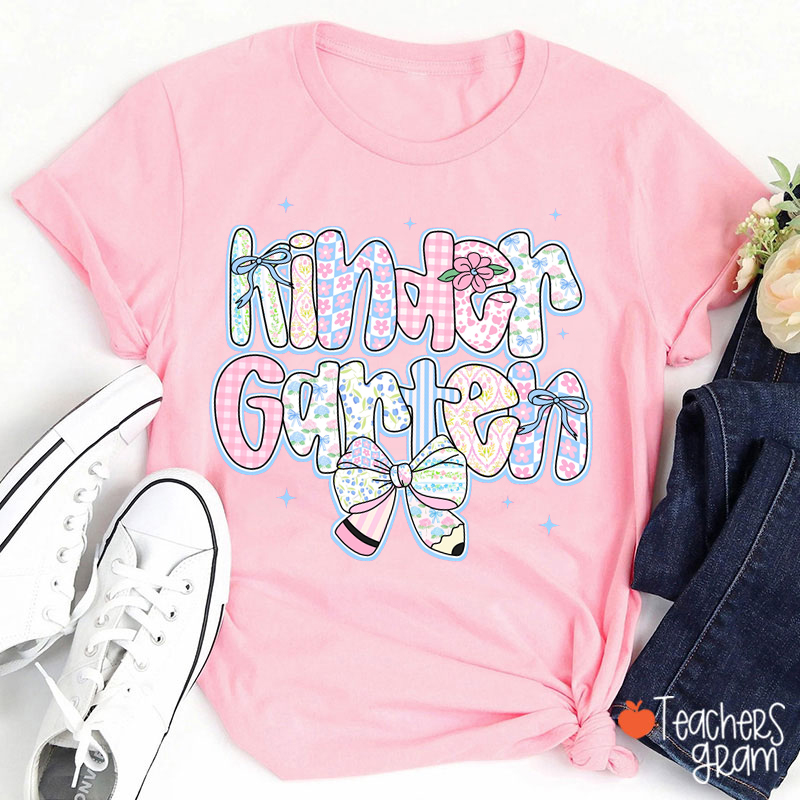 Personalized Grade Pencil Bow Teacher T-Shirt