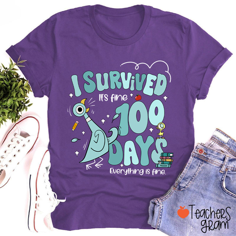 Pigeon I Survived 100 Days Teacher T-Shirt
