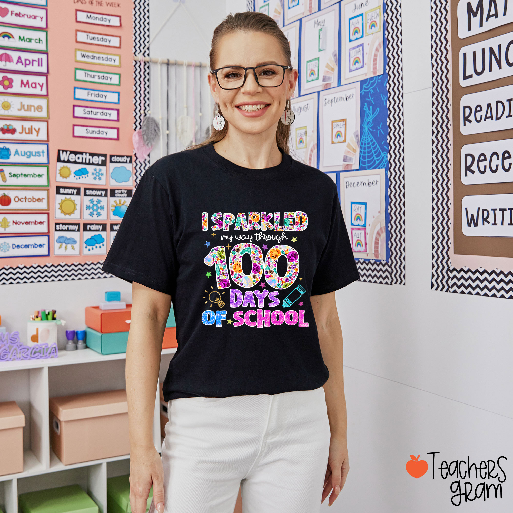 I Sparkled My Way Through 100 Days Of School Teacher T-Shirt