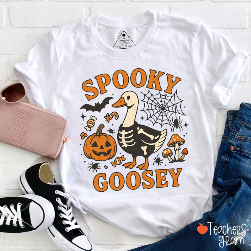 Spooky Goosey Halloween Vibes Teacher T-Shirt