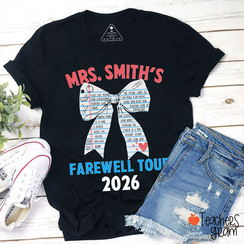 Personalized Notebook Bow Farewell Tour Teacher T-Shirt