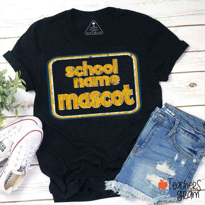Personalized Mascot And School Name Retro Washed Distressed Teacher T-Shirt