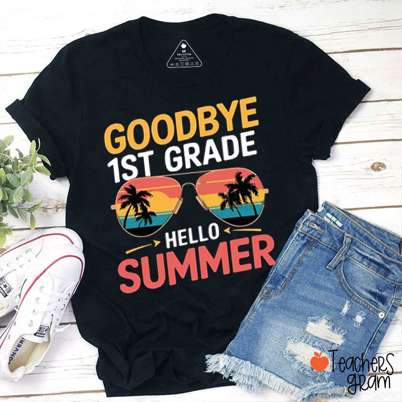 Personalized Grade Goodbye School Hello Summer Teacher T-Shirt