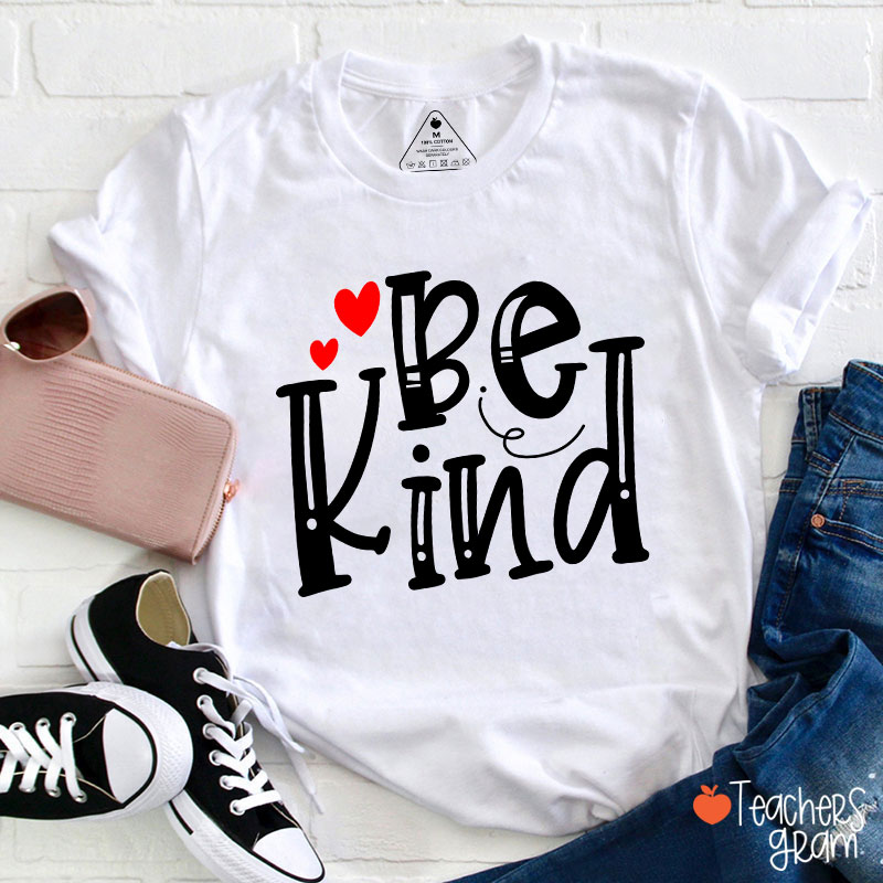 Be Kind Red Heart Teacher T-Shirt