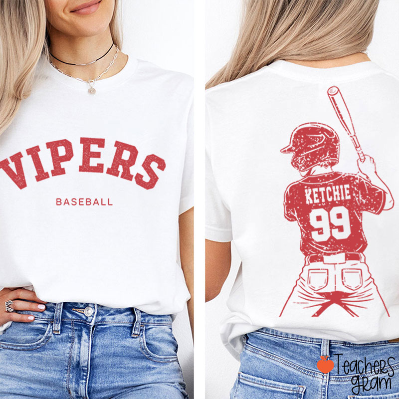 Personalized Baseball Mom Teacher Two Sided T-Shirt