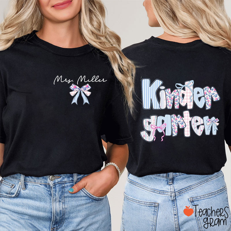 Personalized Grade Bow Tie Various Colors Teacher Two Sided T-Shirt