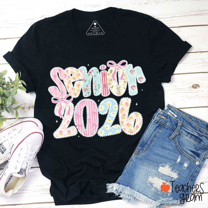 Personalized Grade Number Lace Bow Floral Teacher T-Shirt