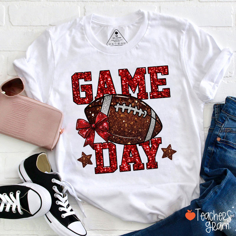 Personalized Sport Glitter Game Day Teacher T-Shirt