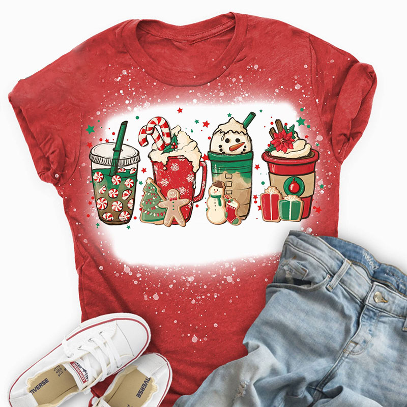 Christmas Coffee Teacher Printed T-Shirt