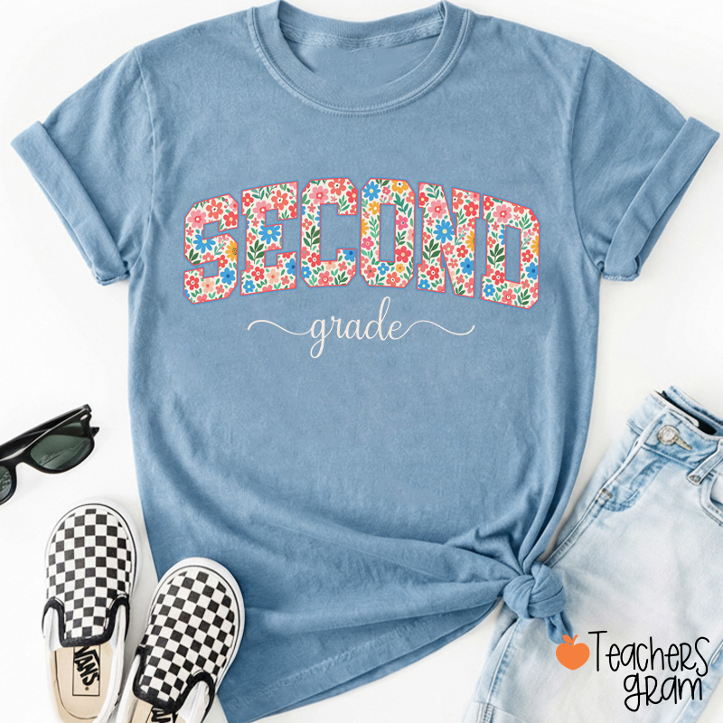 Personalized Grade Floral Letter Teacher T-Shirt