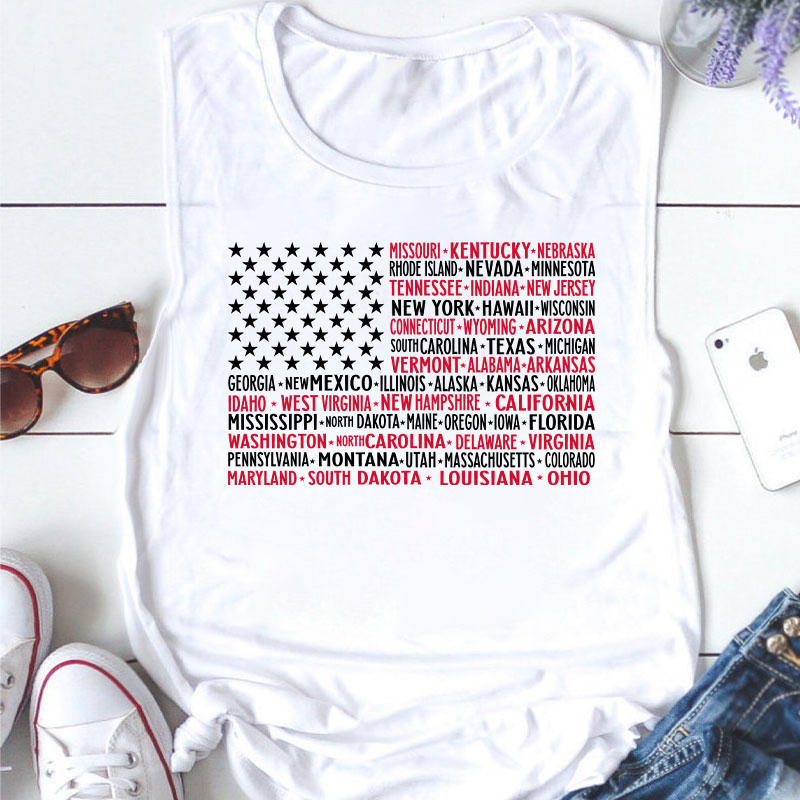 Vintage American Flag 4th Of July Teacher Tank Top