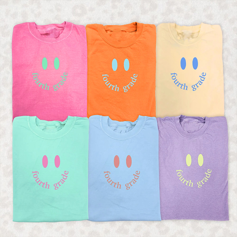 Personalized Grade Simple Happy Face Teacher T-Shirt