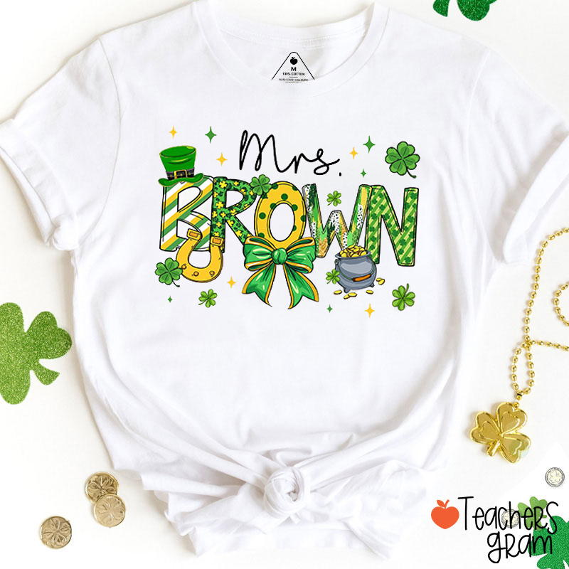 Personalized Name Four Leaf Clover Happy St. Patrick's Day Teacher T-Shirt