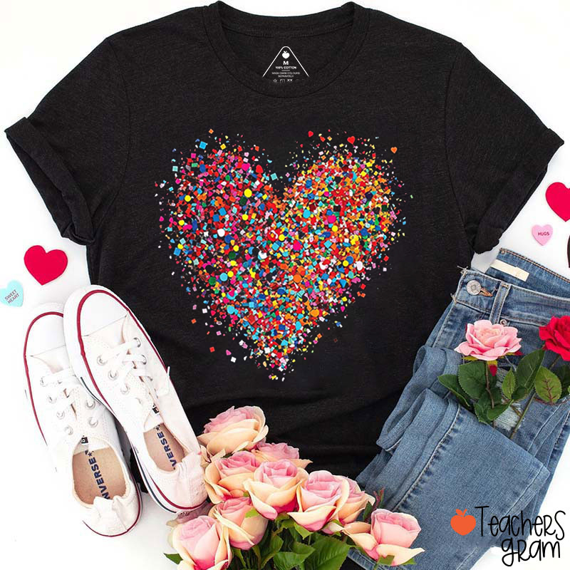 Confetti Heart Valentines Day Teacher T-Shirt