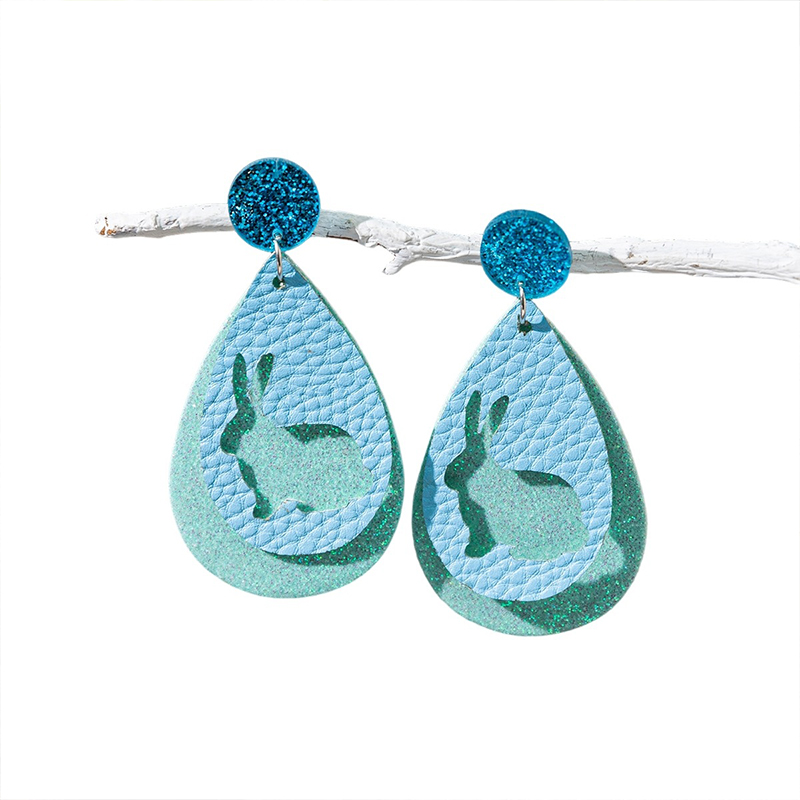 Hollow Out Bunny Teardrop Teacher Leather Earrings