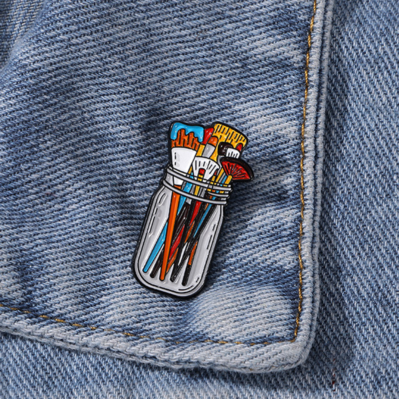 Paint Brushes In Jar Teacher Pin