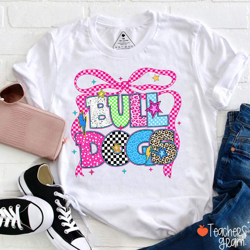 Personalized Mascot Checkered Bow Star School Spirit Teacher T-Shirt