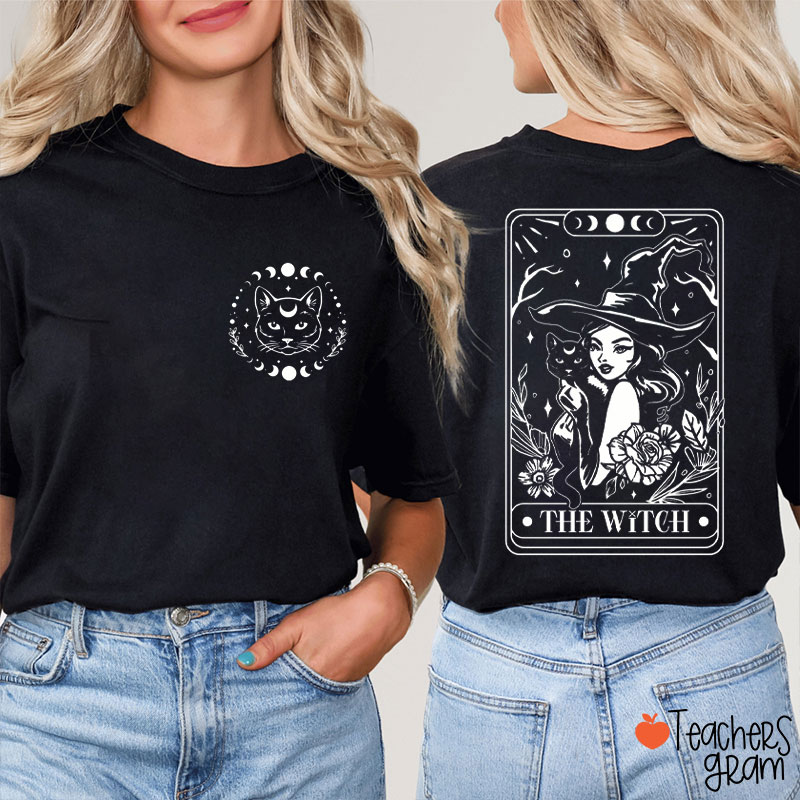 The Cat And The Witch Teacher Two Sided T-Shirt