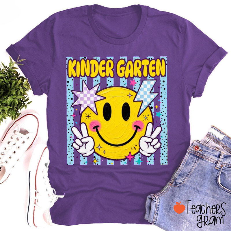Personalized Grade Peace Sign Smile Face Teacher T-Shirt