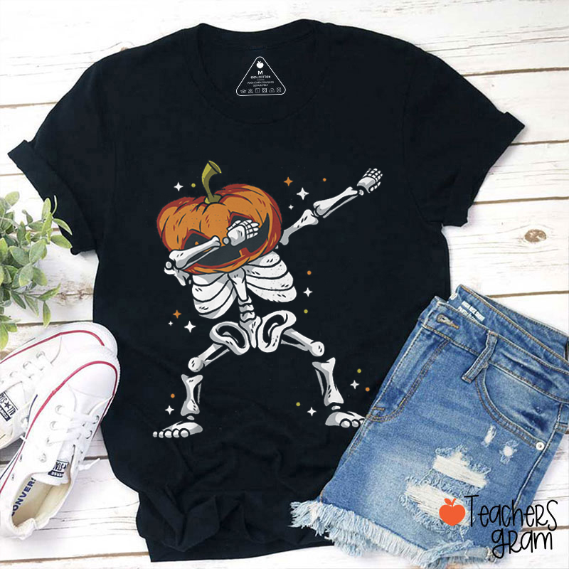 Pumpkin Skeleton Halloween Teacher T-Shirt