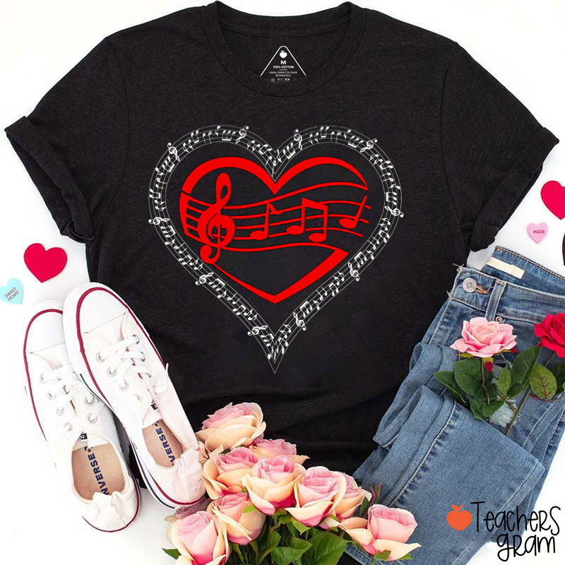 Heart Music Notes Teacher T-Shirt