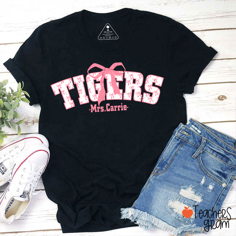 Personalized Name And Mascot Pink Bow Teacher