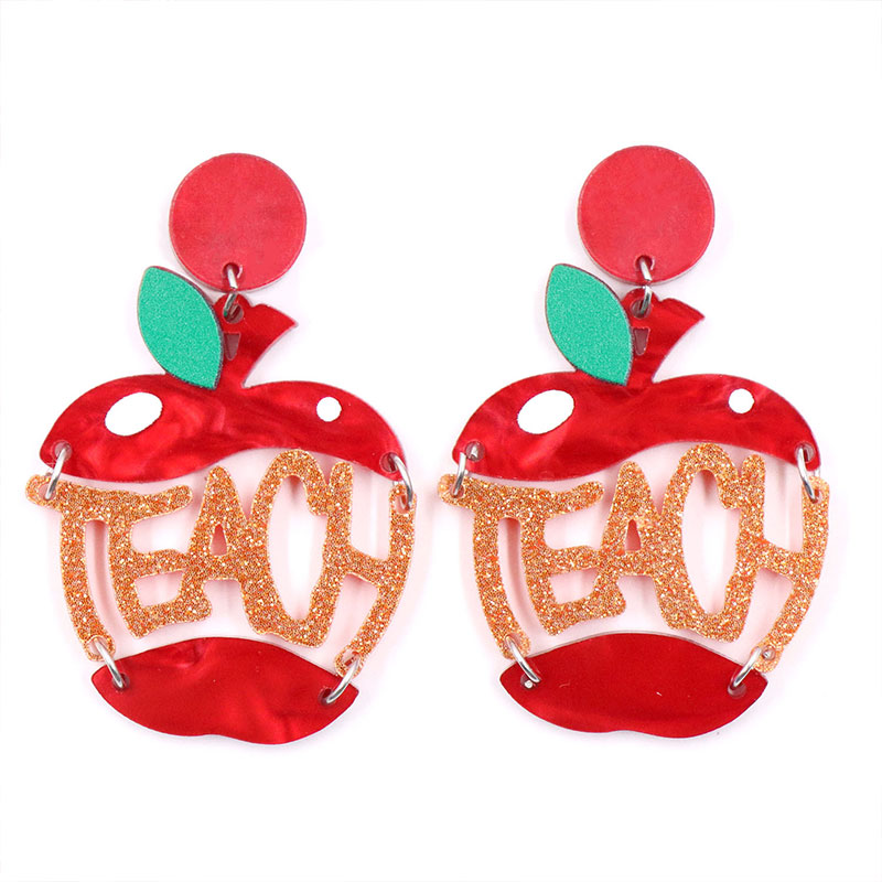 Teach Red Apple Teacher Acrylic Earrings