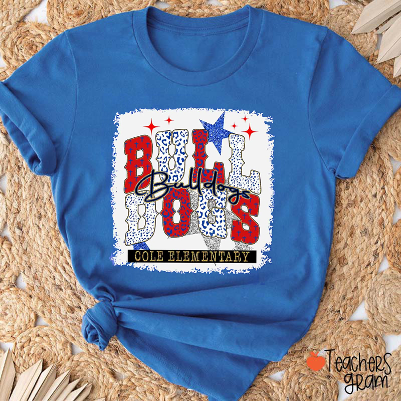 Personalized Mascot Stars Leopard Font Teacher T-Shirt