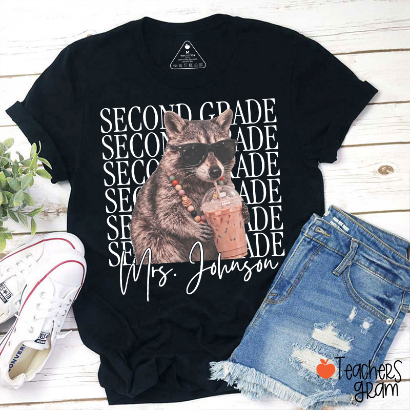Personalized Grade And Name Raccoon Teacher T-Shirt
