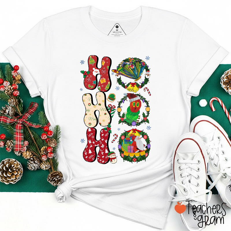 Ho Ho Ho Christmas Caterpillar Butterfly Teacher T-Shirt