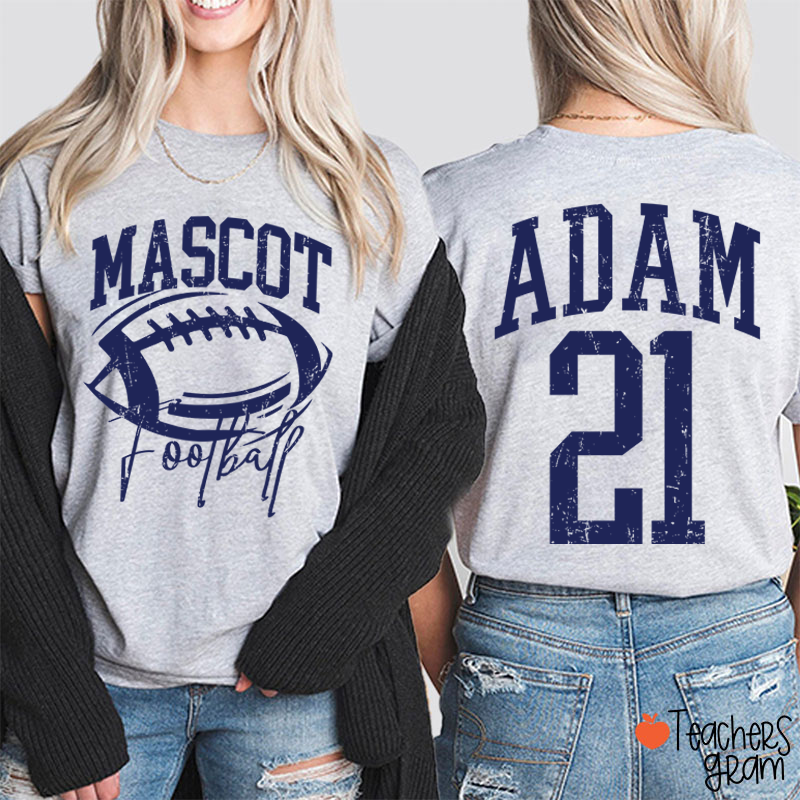 Personalized Mascot Name Number Retro Team Sport Teacher Two Sided T‑Shirt